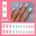 Pink and mint green wavy square press-on nails with minimalist two-tone color block - Fresh Pink Green (Glue Style)