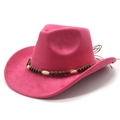 Makro-Detail von fuchsiafarbenem Wildleder-Cowboyhut mit dreifarbigem Perlenband - M (56-58cm) / Fuchsia