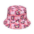Summer bucket hat with vibrant pink flora and purple butterfly prints on canvas - Pink Feather Plant and Purple Butterfly Style (D)