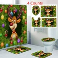 4-piece Christmas bathroom set with reindeer shower curtain and non-slip rugs - 24-2 Cartoon Reindeer / 150*180CM Single Shower Curtain