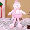 Pupazzo di neve natalizio rosa con sciarpa di paillettes e gambe lunghe da tavolo - Babbo Natale Gambe Lunghe Stile B / Rosa