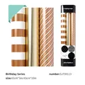 Birthday series gold foil gift wrap set featuring stripes, dots and solid champagne finish - Set A (3 Rolls + Accessories)
