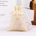 Sacchetto in lino e organza con coulisse pieno di perle per riporre gioielli - 10*14cm / Bianco Sporco