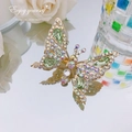 Golden butterfly hair clip with green crystal and colorful rhinestones in SKU detail - Teardrop Crystal Butterfly / Light Green