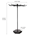 Rotating 10-hook iron earring stand with black marble base and detachable metal frame - Black