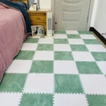 Plush interlocking foam carpet tiles in green and white for bedroom floor decoration - Mint Green + White