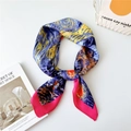 Van Gogh Starry Night silk scarf with vibrant blue and yellow artistic print - Starry Sky Rose Red