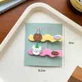 Cute cartoon cat and biscuit hair clips set for girls, yellow and pink wavy hairpins - 15# Cookie Cat Set