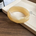 Minimalist wide geometric faceted bangle in translucent cream yellow resin finish - 64# Bracelet-Creamy Yellow Faceted