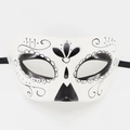 Mexican Day of the Dead half face mask in white with black floral patterns and ties - 2025 Dark Clown Basic
