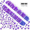 12-grid box containing assorted purple iridescent resin rhinestones for nail art DIY - Deep Purple AB (ZSHZ-884)