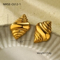 Elegant gold conch shell drop earrings on a textured shell plate for ocean style jewelry - Gold Conch Shell Metal Earrings