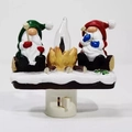 Christmas gnome night light with flickering flame bulb and snow base for holiday decor - Christmas Gnomes Campfire Style