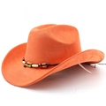 Close-up of bright orange suede cowboy hat with colorful ethnic bead decoration - M (56-58cm) / Orange