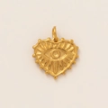 Vintage golden heart-shaped evil eye pendant with textured metallic relief pattern - White Zircon Heart