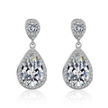 Elegant pear cut silver drop earrings with halo micro-paved cubic zirconia stones - Double Teardrop Earrings Led-95