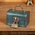 Vintage emerald wood jewelry box with three-digit combination lock and rustic metal handle - Small Handle Emerald Green Combination Lock
