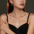 Luxury silver bridal jewelry set with sparkling cubic zirconia necklace and earrings - DTN14027151S-Silver Y-Shape Rhinestone