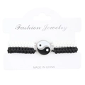 Pulseras de pareja Tai Chi Yin Yang hechas a mano con cordón negro y blanco ajustable - Estilo de Dos Piezas Trenzado Tai Chi Redondo (9951)