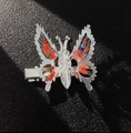 Silver butterfly hair clip with colorful beads and tassel details on black texture - Colored Beads Style (F0001) / Silver