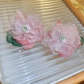 Boucles d'oreilles élégantes en fleurs de tissu rose avec tiges en argent 925 - Fleur en Tissu Rose (Tige en Argent)