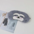 Cute gray sloth plush sleep mask with soft fur and sparkling closed eyes for travel - Grey Sloth
