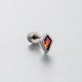 Diamond-shaped silver titanium steel earring with orange zircon and flat screw back - Red (Single Piece)