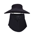 Outdoor wide brim sun hat in black with detachable neck and face flap protectors - 2-Piece Set - Black