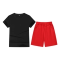 Kids sports set featuring a black short sleeve T-shirt and red elastic waist shorts - Top And Bottom / Black/Red / 100cm