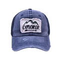 Vintage Denim-Trucker-Mütze mit Netzrücken und Explorer-Berg-Stickerei - Marineblau