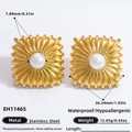Orecchini di perle in acciaio inossidabile placcati oro 18 carati con trama radiale - Perla a Trama Radiante Ovale (EH11465)