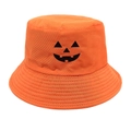 Cappello da pescatore arancione di Halloween con viso di zucca ricamato nero stile chic - M (56-58cm) / Arancione + Nero
