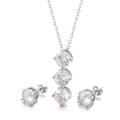 Set gioielli in acciaio argento con pendente a triplo zircone e orecchini a lobo abbinati - Argento (Tondo Bianco)