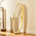 Vintage gold stainless steel open bangle with rectangular cubic zirconia inlay - Baguette Stone (44-E-3) / Gold