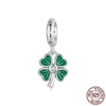 Abalorio de trébol de cuatro hojas de plata S925 con esmalte verde y circonitas blancas - Plata 925 / Trébol De Cuatro Hojas (SCC2832)