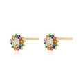 Elegant 925 silver rainbow daisy earrings with sparkling zirconia and colorful accents - Multicolor Zirconia