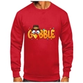 Red fleece hoodie with drawstring and Turkey Gobble graphic print for men and women - True Red