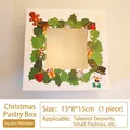 Christmas pastry box 15x8x15cm with window featuring gingerbread man and snowman prints - Green Leaf Wreath / Small (1-count) / White