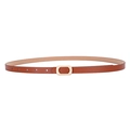 Slim dark brown PU leather belt for women with elegant oval gold metal buckle - Camel