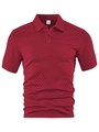 Detailed view of red polo shirt with breathable jacquard diamond texture and collar - Burgundy