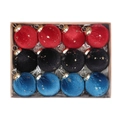 Set di 12 palline di Natale in velluto rosso, nero e blu con paillettes a stella - Rosso + Nero + Blu