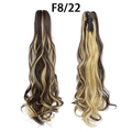Claw clip ponytail extension in wavy mixed dark brown and blonde highlights, shade F8/22 - Ash Blonde Highlights