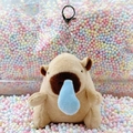 Cute plush capybara keychain with a blue bubble detail and silver metal clip - Runny Nose Light Brown Style + Silver Clip