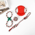 Kerst hondenspeelgoed set met katoenen touwen en rode schijf in feestkleuren - 4-delige Set Stijl 1 (355g)
