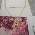 French vintage style gold necklace featuring a 3D letter M pendant with bead chain - Letter M (20240329（3-6-10）)