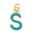 Letter S pendant with golden frame and turquoise blue enamel for custom necklaces - Sky Blue - Letter S