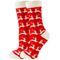 Rote Weihnachts-Baumwollsocken mit weißem Rentier-Muster und Stricktextur-Finish - 37-44 / Rotes Rentier