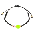 Verstelbare geweven armband met neon tennisbal kraal en rood hartje als accent - Tennis (WG-0317)