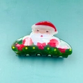 Colorful laser PVC hair claw clip featuring Santa Claus and green Christmas wreath - Santa Claus Green 8cm