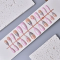 Almond press-on nails with 3D white flowers, zebra stripes, and pink gradient design - Zebra Print and Floral Style (WY-053) / 24 Pieces Strip Pack